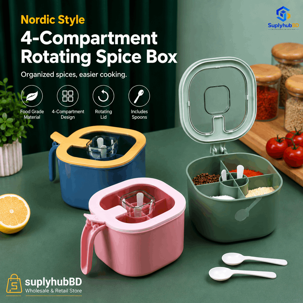 Nordic Style 4-Compartment Rotating Spice Box