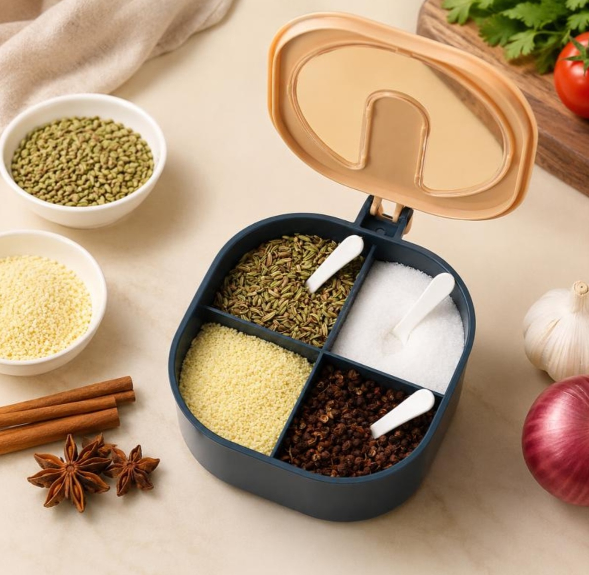 Nordic Style 4-Compartment Rotating Spice Box